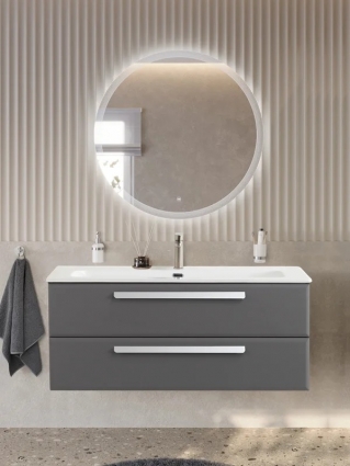 Тумба с раковиной Cezares Eco-Cer-N 120 темно-серая матовая, раковина CZR-8073-120, ручки сатин, подвесная, с ящиками