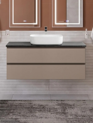 Тумба под раковину со столешницей BelBagno Kraft 120 подвесная, матовая бежевая, столешница kep-120-mno, с ящиками
