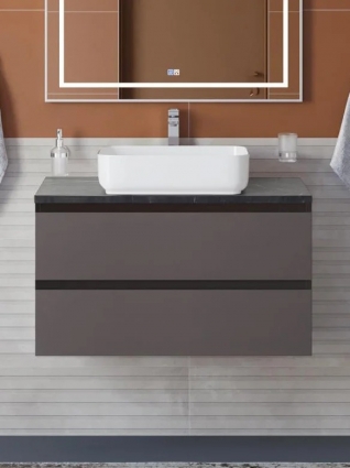 Тумба под раковину со столешницей BelBagno Kraft 90 подвесная, матовая темно-серая, столешница kep-90-mno, с ящиками
