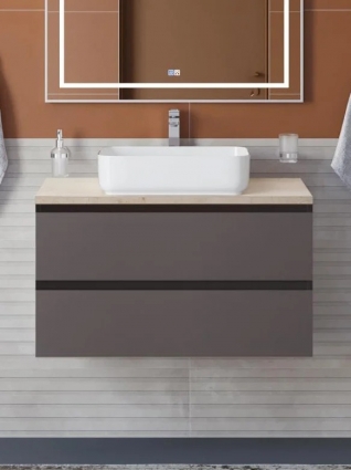 Тумба под раковину со столешницей BelBagno Kraft 90 подвесная, матовая темно-серая, столешница kep-90-mco, с ящиками