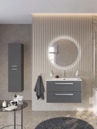 Мебель для ванной комнаты Cezares Eco-Cer-N 80 темно-серая матовая, раковина CZR-8073-80, ручки серые, подвесная, с ящиками