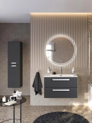 Мебель для ванной комнаты Cezares Eco-Cer-N 80 темно-серая матовая, раковина CZR-8073-80, ручки сатин, подвесная, с ящиками