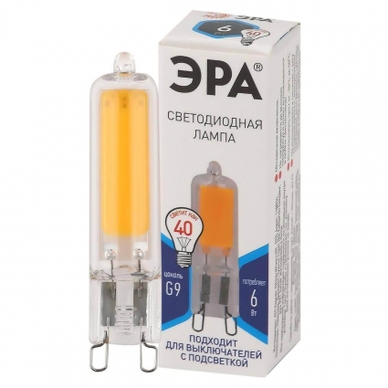 Лампа светодиодная ЭРА G9 6W 4000K прозрачная LED JCD-6W-GL-840-G9 Б0049086 цвет прозрачный