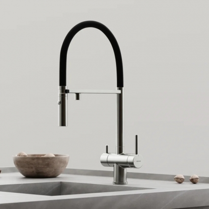 Смеситель для кухни Sancos SC4010BNbh с краном для питьевой воды, брашированный никель, черный, однорычажный, длина излива 22.5 см