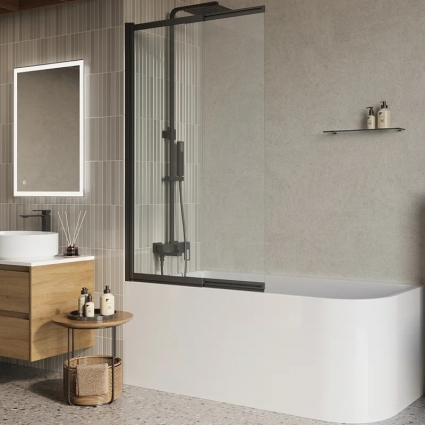 Шторка на ванну BelBagno Luce VF-11-100/145-C-NERO профиль матовый черный, стекло прозрачное в современном стиле