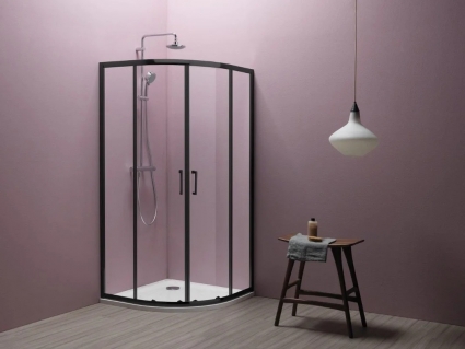 Kolpa San Душевое ограждение полукруг Kolpa-san QUAT TKP 90x90 B/1 black transparent (черный профиль, стекло прозрачное), двери раздвижные