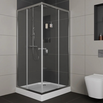 Душевой уголок Bauedge Stil Hit 100x100, с поддоном, профиль хром, квадратный, двери раздвижные
