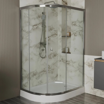 Душевой уголок Bauedge Dream Hit R 120x80, с поддоном, профиль хром, прямоугольный-асимметричный, двери раздвижные