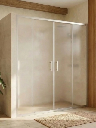 Душевая дверь двустворчатая раздвижная MaybahGlass 1950*2200 Стекло 6 мм Сатин стекло матовое, профиль хром