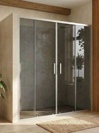 Душевая дверь двустворчатая раздвижная MaybahGlass 1950*2000 Стекло 6 мм Графит стекло тонированное, профиль хром