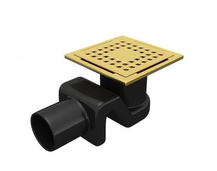 Душевой трап RGW Drain Leo 01-10Gb 10x10, в пол, золото brush, с сифоном, выпуск боковой
