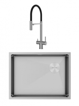 Комплект Мойка Paulmark Next-Skew PM885844-BS, брашированная сталь + Смеситель Domaci Ливорно D8644BR, брашированный, прямоугольная