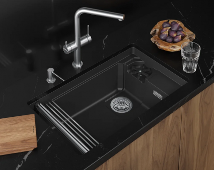 Кухонная мойка Granula  KITCHEN SPACE RINZER 7309RU, ЧЕРНЫЙ, кварц, прямоугольная