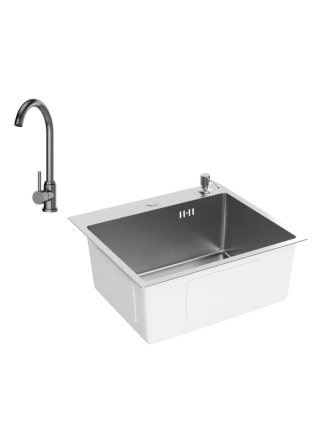 Комплект Мойка Domaci Равенна DMC-RV5045202GB, 50x45 см, с дозатором и сифоном, вороненая сталь + Смеситель Ливорно DMC02000GB, вороненая сталь, матовая, прямоугольная