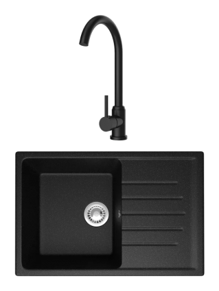 Комплект Мойка Domaci Болонья М-16-002, черная + Смеситель Ливорно DMC02000BK, матовый черный, матовая, прямоугольная