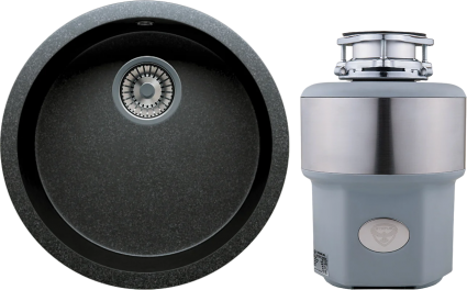 Комплект Мойка Tolero Classic R-104, уголь + Измельчитель Status Premium 300, матовая, круглая