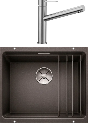 Комплект Мойка Blanco Etagon 500-U, антрацит + Смеситель Ambis Ambis 523118, матовая, прямоугольная