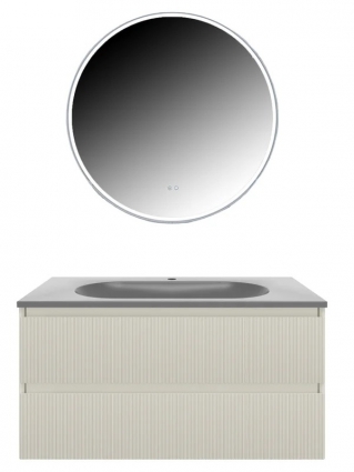 Мебель для ванной комнаты Vincea Welle 100 m.beige soft-touch, раковина VCB-4H100G серый шелк, подвесная, матовая
