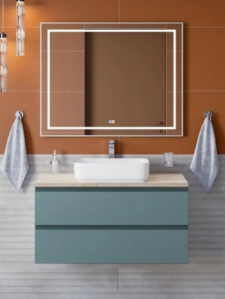 Мебель для ванной комнаты BelBagno Kraft 100 подвесная, матовая голубая, столешница kep-100-mco, раковина BB1304, с ящиками