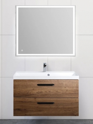 Мебель для ванной комнаты BelBagno Aurora 90 rovere tabacco, ручки черные матовые, подвесная, с ящиками