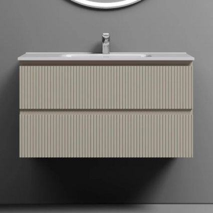 Тумба с раковиной Sancos Сноб T (Snob T) 90 матовая бежевая (beige soft), раковина CN7002, подвесная, с ящиками