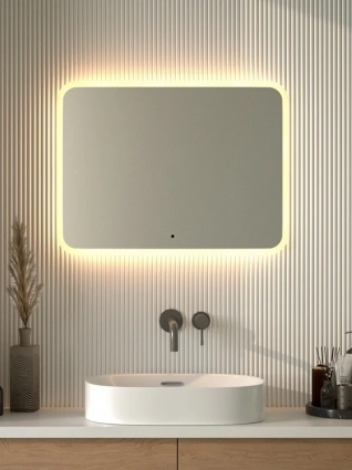Зеркало Defesto DF 3817RH 80x60 с матированием и LED-подсветкой, 25W, ИК - выключатель, теплый желтый свет