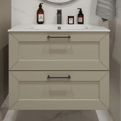 Тумба с раковиной подвесная Terminus Victoria 80 см, 2 ящика, айвори, с доводчиками