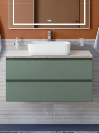 Тумба с раковиной BelBagno Kraft 100 подвесная, матовая еловая, столешница kep-100-mgl, раковина BB1304, с ящиками