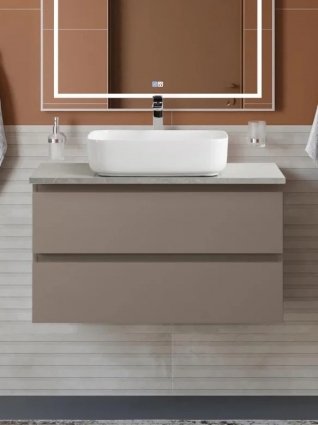 Тумба с раковиной BelBagno Kraft 90 подвесная, матовая бежевая, столешница kep-90-mgl, раковина BB1304, с ящиками