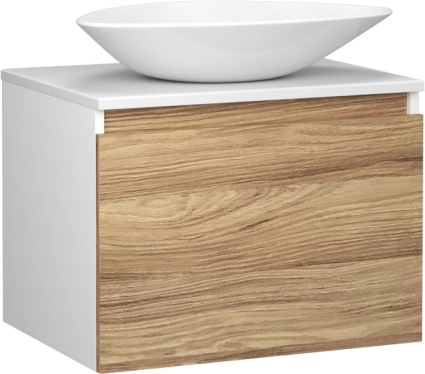 Тумба с раковиной Bauedge Dream Blackwood 60 подвесная, 1 ящик, белая, дуб, раковина Triangle BT1002, матовая, с доводчиками