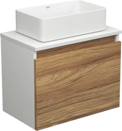 Тумба с раковиной Bauedge Dream Blackwood 50 подвесная, 1 ящик, белая, дуб, раковина Hotel Mini SH1005, матовая, с доводчиками