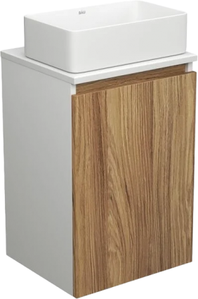 Тумба с раковиной Bauedge Dream Blackwood 40 подвесная, 1 дверца, белая, дуб, раковина Hotel Mini SH1005, матовая