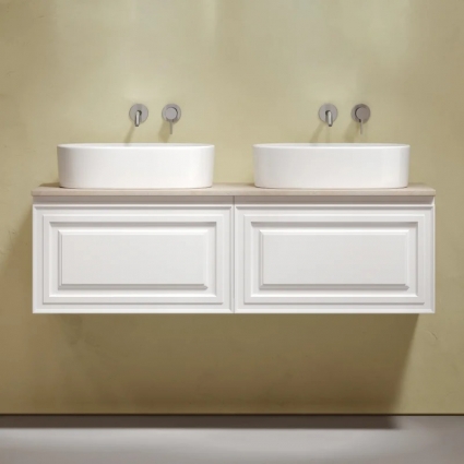 Тумба с раковиной Sancos Самая (Very) 140 белая (bianco), столешница бежевая TT140A2, раковина CN6075 в современном стиле