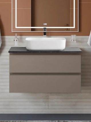Тумба под раковину со столешницей BelBagno Kraft 90 подвесная, матовая бежевая, столешница kep-90-mno, с ящиками