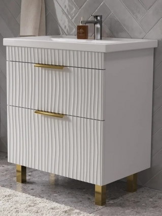Тумба под раковину без столешницы Volna Lotty gold 70 с ящиками, белый софт, напольная, матовая