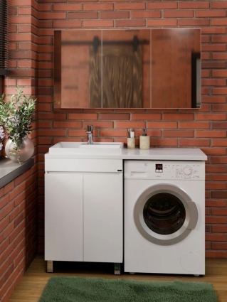 Мебель для ванной комнаты СанТа Марс 120 L напольная, с дверками, для стиральной машины, глянцевая, с доводчиками