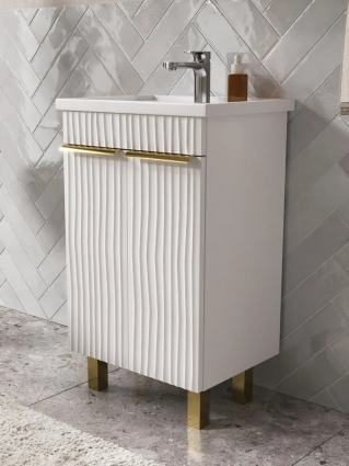 Тумба под раковину без столешницы Volna Lotty gold 50 с дверками, белый софт, напольная, матовая
