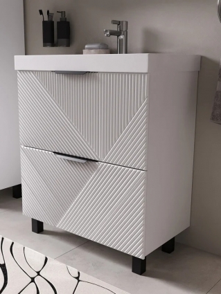 Тумба под раковину без столешницы Volna Geometry 70 с ящиками, белый лед, напольная, глянцевая