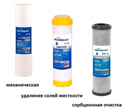 Комплект картриджей для фильтра Аквабрайт К-2 для систем обратного осмоса, очистка от жесткости, очистка от ржавчины