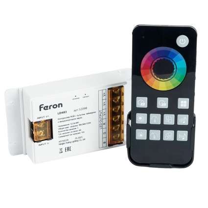 Контроллер RGB с пультом, таймером и визуализатором звука, 12-24-48V Feron LD483 52098, мощность 720 Вт