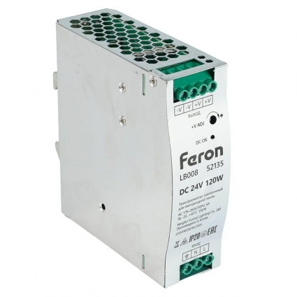 Трансформатор электронный на DIN-рейку Feron LB008 52135 цвет серебро, мощность 120 Вт