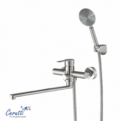 Смеситель для ванны с душем Cerutti Spa Овидио 12085 матовый никель, однорычажный, длина излива 32 см