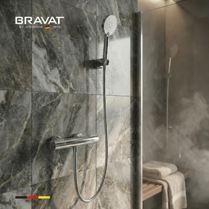 Термостатический смеситель с душем BRAVAT F6811942CP-B-SW, однорычажный, хром