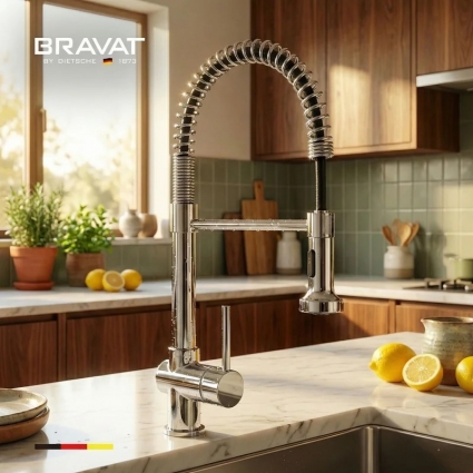 Смеситель для кухни с гибким изливом цвет хром BRAVAT F7801932CP-SW, однорычажный