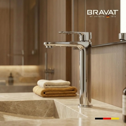 Смеситель для раковины цвет хром с высоким изливом BRAVAT F1796927CP-A-SW, однорычажный,  в современном стиле