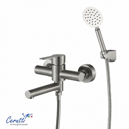 Смеситель для ванны с душем Cerutti Spa Овидио 12083 матовый никель, однорычажный, длина излива 13 см