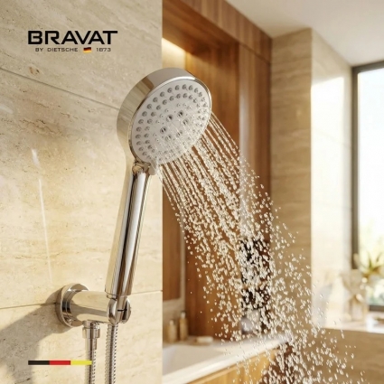 Лейка для душа цвет хром BRAVAT D2255CP-SW 1 режим,  в современном стиле