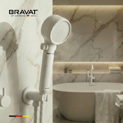 Лейка для душа цвет белый BRAVAT D2254WM-SW 1 режим,  в современном стиле