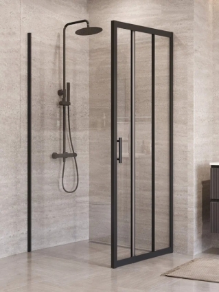 Душевой уголок BelBagno Формат (Uno) 195-AHF-31-90/100-C профиль матовый черный, стекло прозрачное, прямоугольный, двери раздвижные