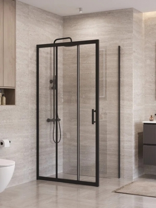 Душевой уголок BelBagno Формат (Uno) 195-AHF-31-100/90-C профиль матовый черный, стекло прозрачное, прямоугольный, двери раздвижные
